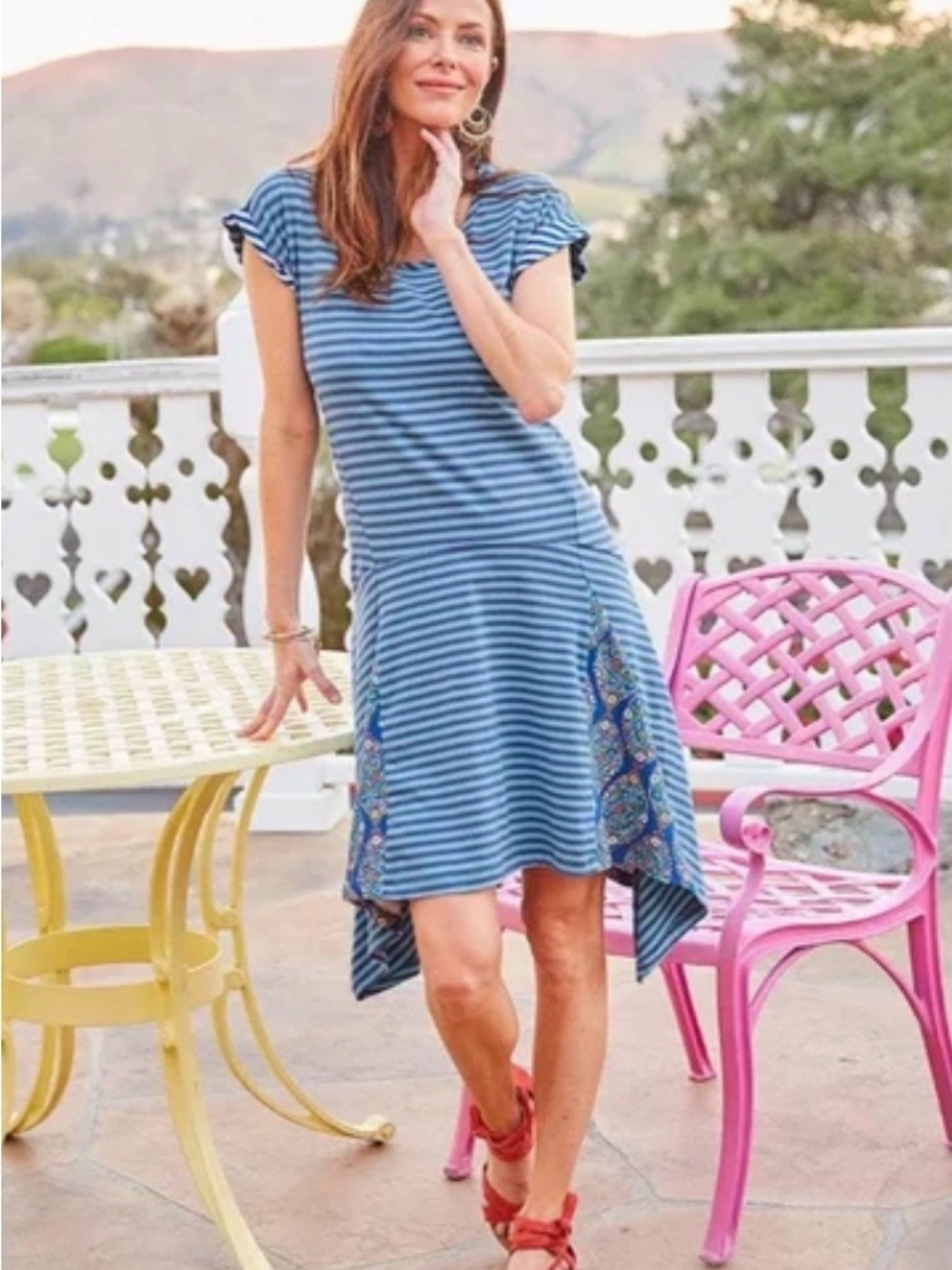 NWT Matilda Jane Blue Striped Asymmetrical Mini Patchwork Dress